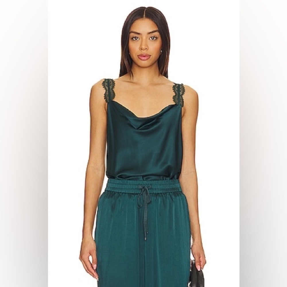 CAMI NYC Silk lace tank top joggers pants trousers pine emerald elsie set - Picture 5 of 12